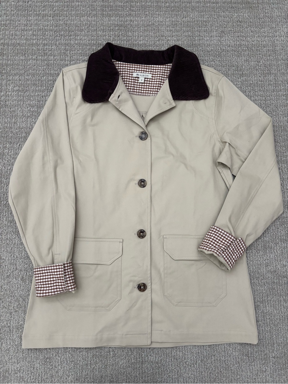 Albion Beige barn jacket with Dark Brown Corduroy Collar